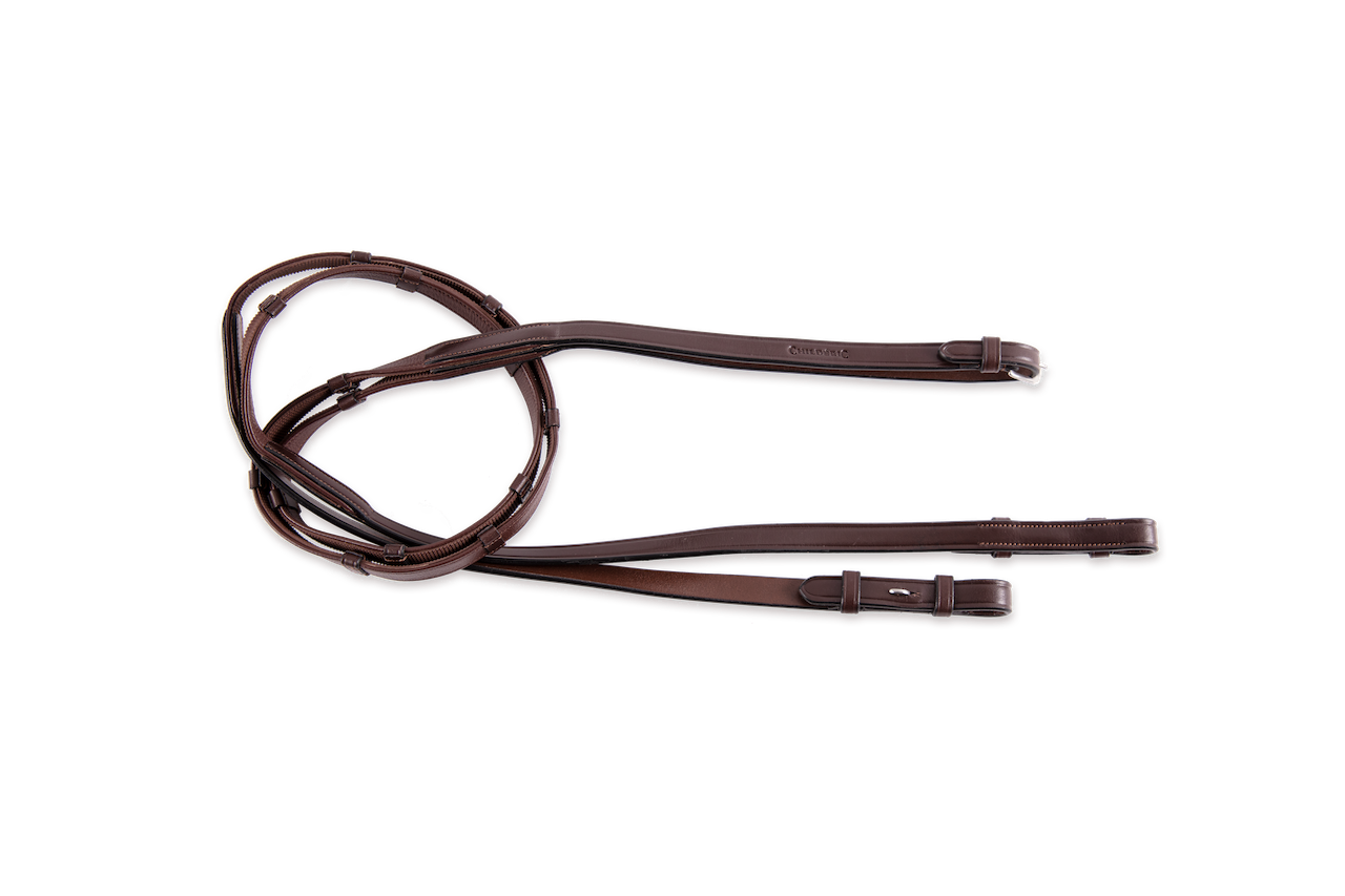 Leather and grip 5/8 reins with 7 markers without yoke stops 
