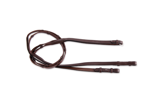 Leather and grip 5/8 reins with 7 markers without yoke stops 