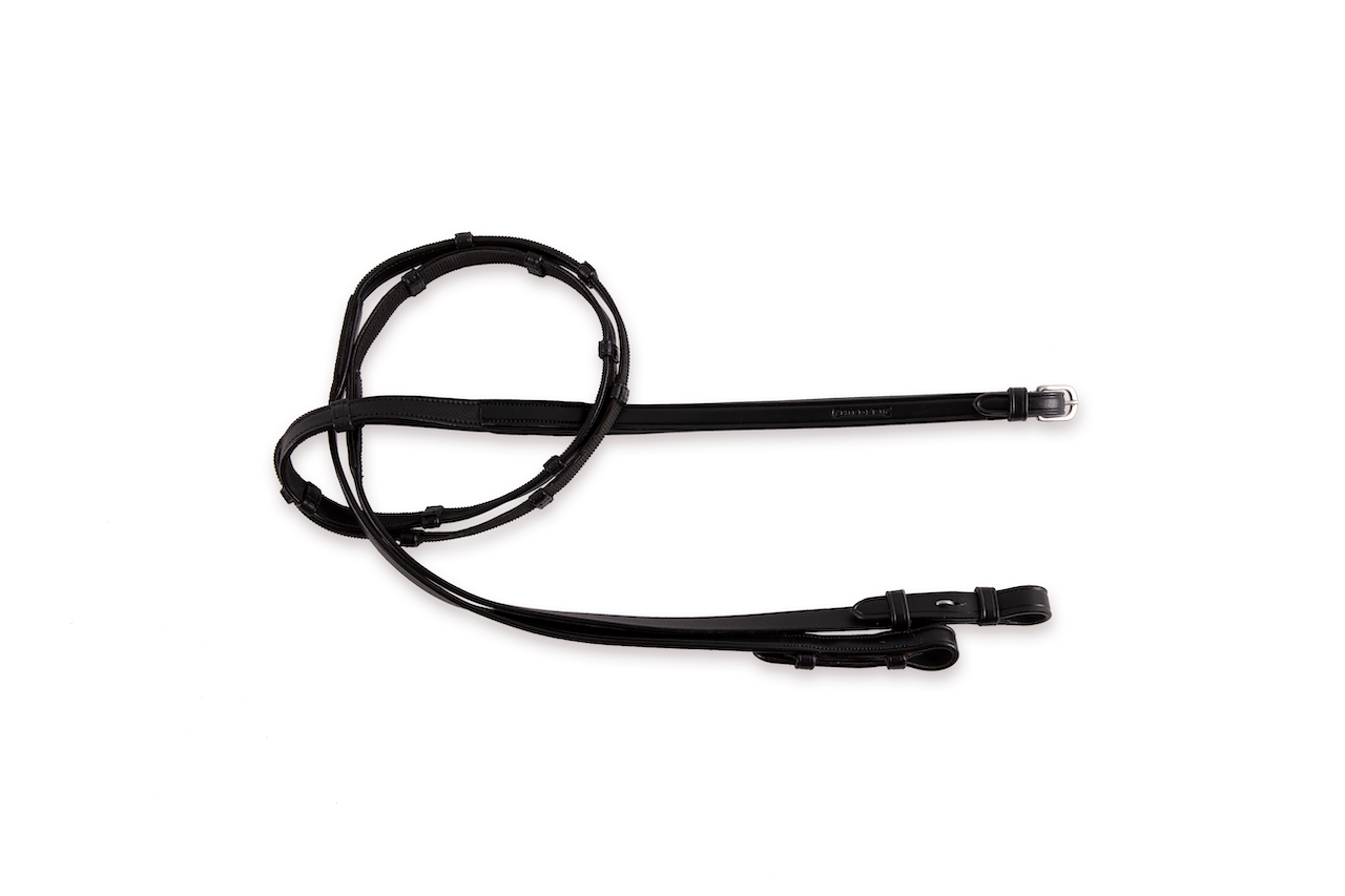 Leather and grip 5/8 reins with 7 markers without yoke stops 